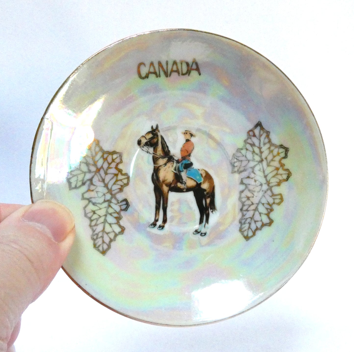 1950's MCM Canadian Souvenir Demitasse Cup and Saucer: The Royal Canadian Mounted Police (RCMP) from Japan!