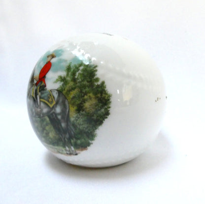 Vintage Ceramic White Baseball-Styled MEDICINE HAT MONEY BANK: Featuring The Royal Canadian Mounted Police (RCMP)