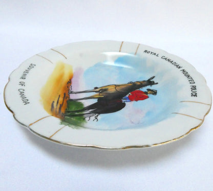 1950's Canadian Miniature Souvenir Plate or Trinket Dish: Featuring The Royal Canadian Mounted Police (RCMP) Handpainted by BCM