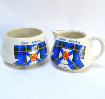 Vintage Ceramic Cream and Sugar Bowl by Sandland of England: CANADIAN NOVA SCOTIA TARTAN AND CREST PATTERN