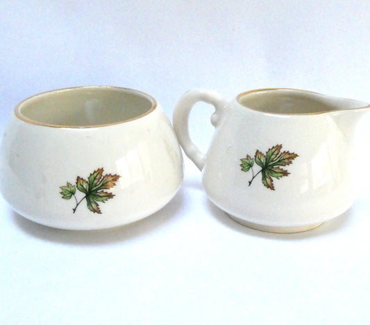 Vintage Ceramic Cream and Sugar Bowl by Sandland of England: CANADIAN NOVA SCOTIA TARTAN AND CREST PATTERN