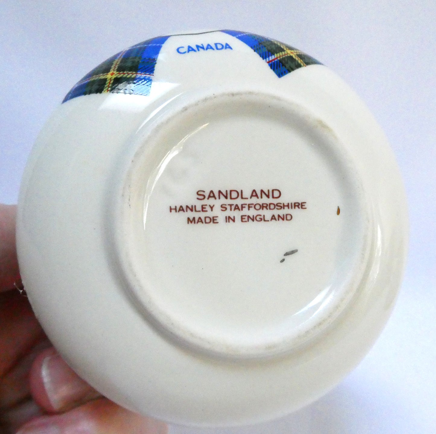 Vintage Ceramic Cream and Sugar Bowl by Sandland of England: CANADIAN NOVA SCOTIA TARTAN AND CREST PATTERN