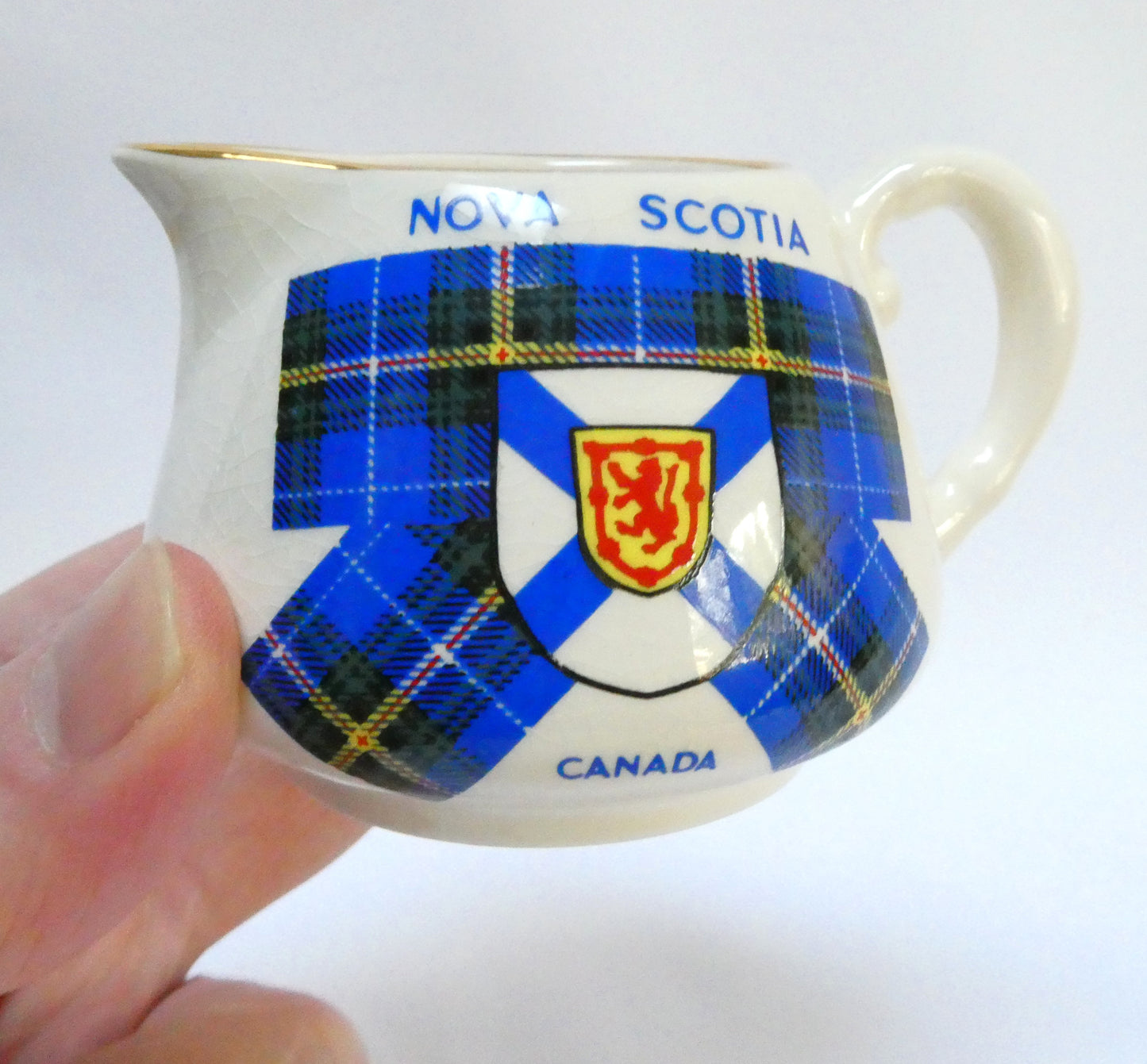 Vintage Ceramic Cream and Sugar Bowl by Sandland of England: CANADIAN NOVA SCOTIA TARTAN AND CREST PATTERN