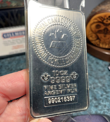 10 TROY OUNCE PURE SILVER BAR .9999 by The Royal Canadian Mint