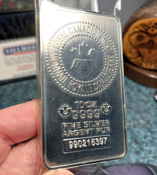 10 TROY OUNCE PURE SILVER BAR .9999 by The Royal Canadian Mint