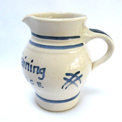 Handmade Vintage Stoneware Pitcher with Aviation-Inspired Cobalt Blue Striped Design: LUFTHANSA FLIGHT TRAINING ALLIANCE