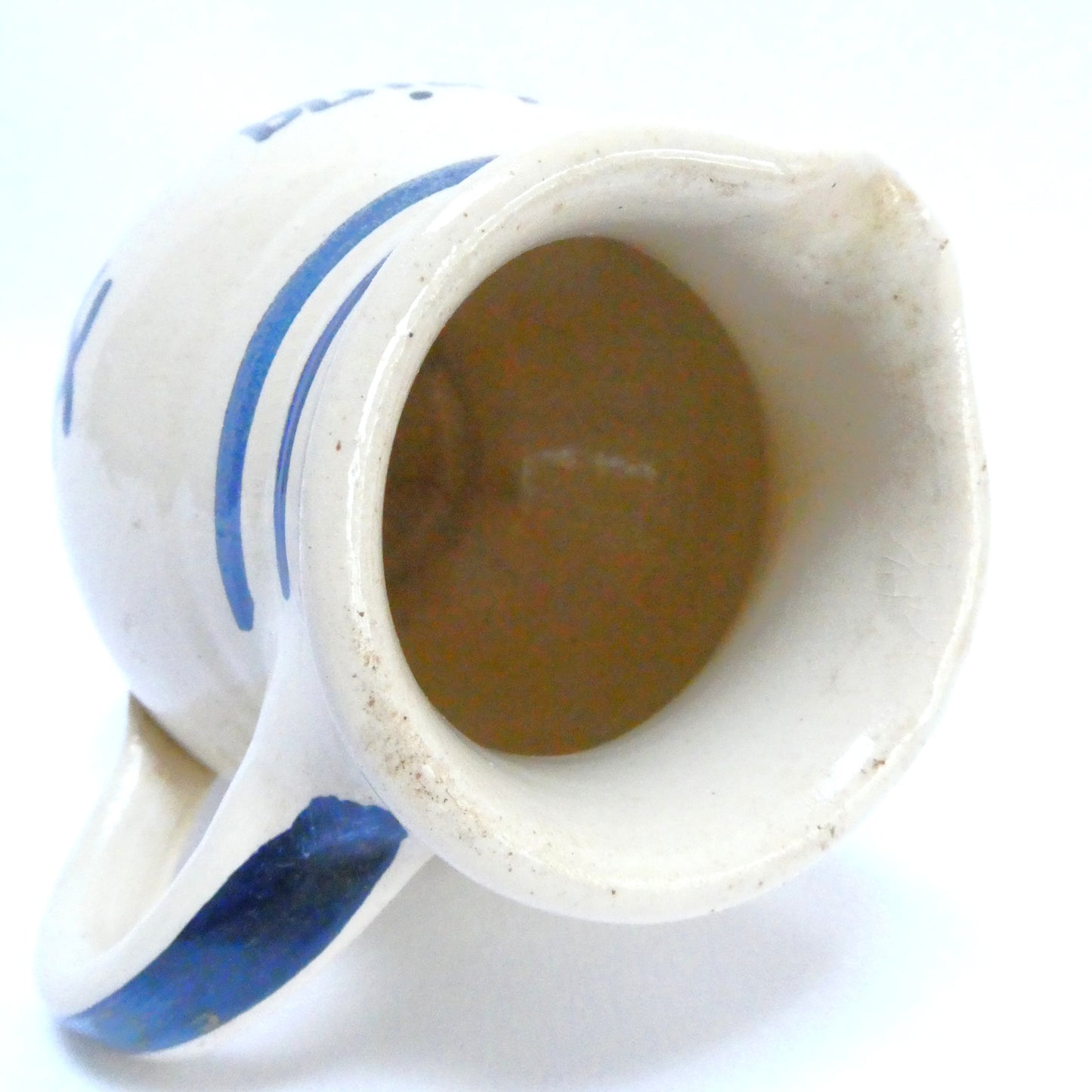 Handmade Vintage Stoneware Pitcher with Aviation-Inspired Cobalt Blue Striped Design: LUFTHANSA FLIGHT TRAINING ALLIANCE