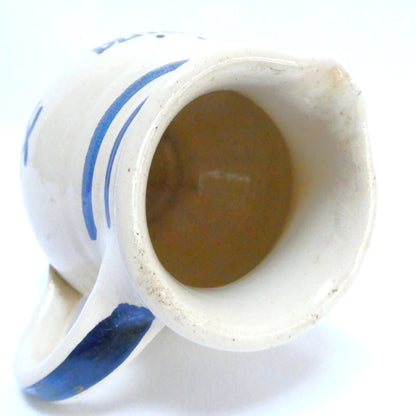 Handmade Vintage Stoneware Pitcher with Aviation-Inspired Cobalt Blue Striped Design: LUFTHANSA FLIGHT TRAINING ALLIANCE
