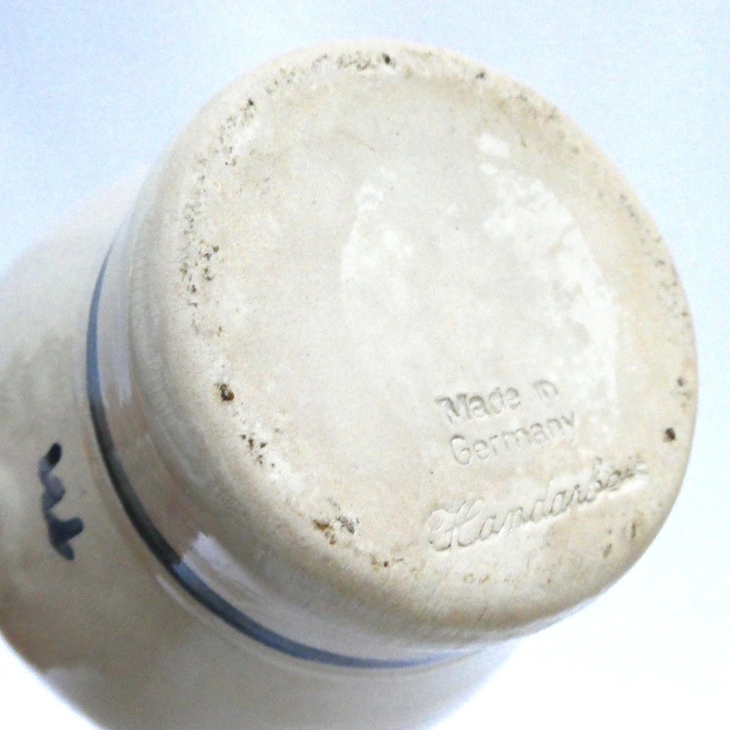 Handmade Vintage Stoneware Pitcher with Aviation-Inspired Cobalt Blue Striped Design: LUFTHANSA FLIGHT TRAINING ALLIANCE
