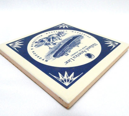 Collectible Ceramic Coaster Tile Featuring Four HOLLAND AMERICA LINE CRUISE SHIPS AND A NAUTICAL FIGURE