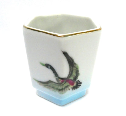 Antique Small Hand-Painted Japanese Porcelain Hexagon-Shaped Mini Vase: MR and MRS MALLARD DUCK!