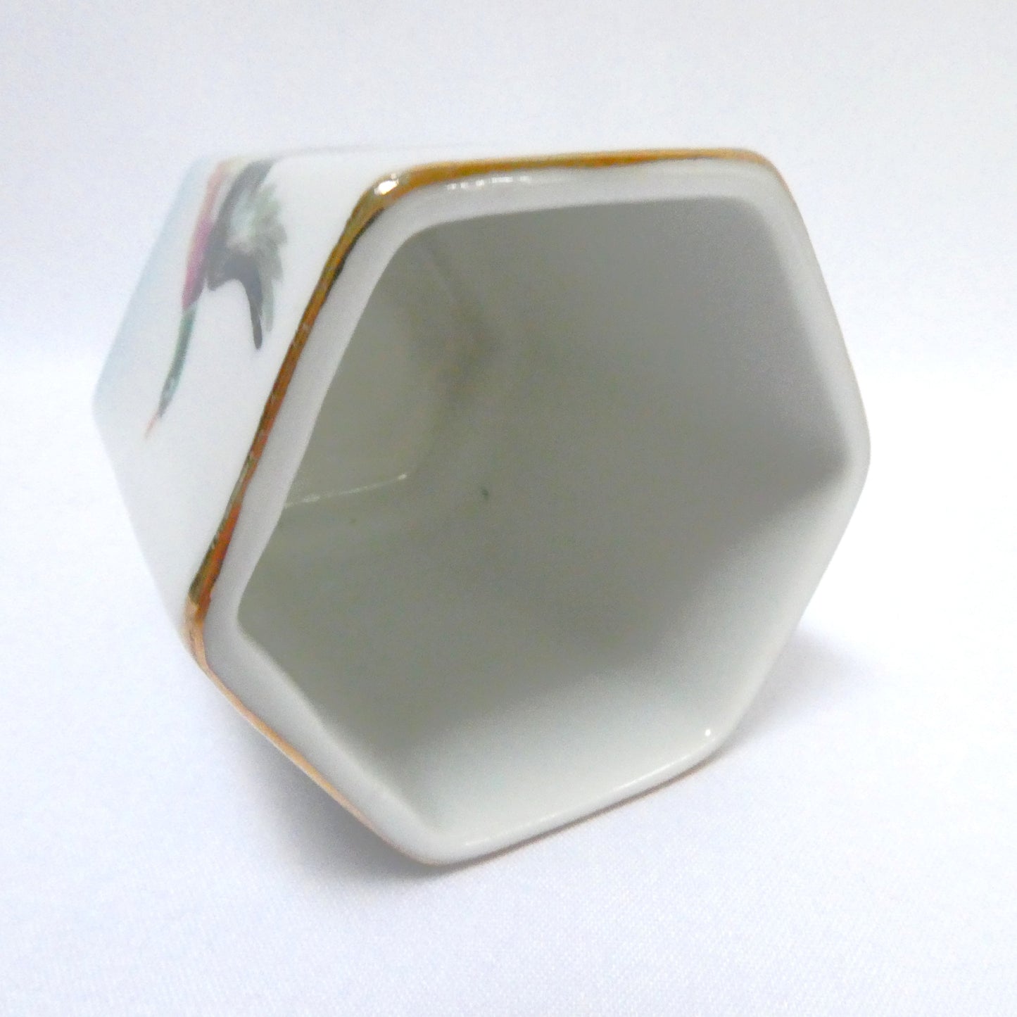 Antique Small Hand-Painted Japanese Porcelain Hexagon-Shaped Mini Vase: MR and MRS MALLARD DUCK!