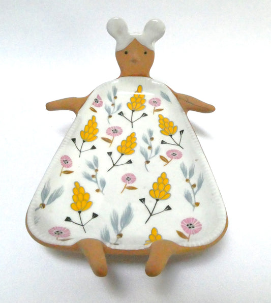 Contemporary Ariya Ceramic Ladylike Trinket Dish in a Floral Patterned Dress Designed For Anthropologie