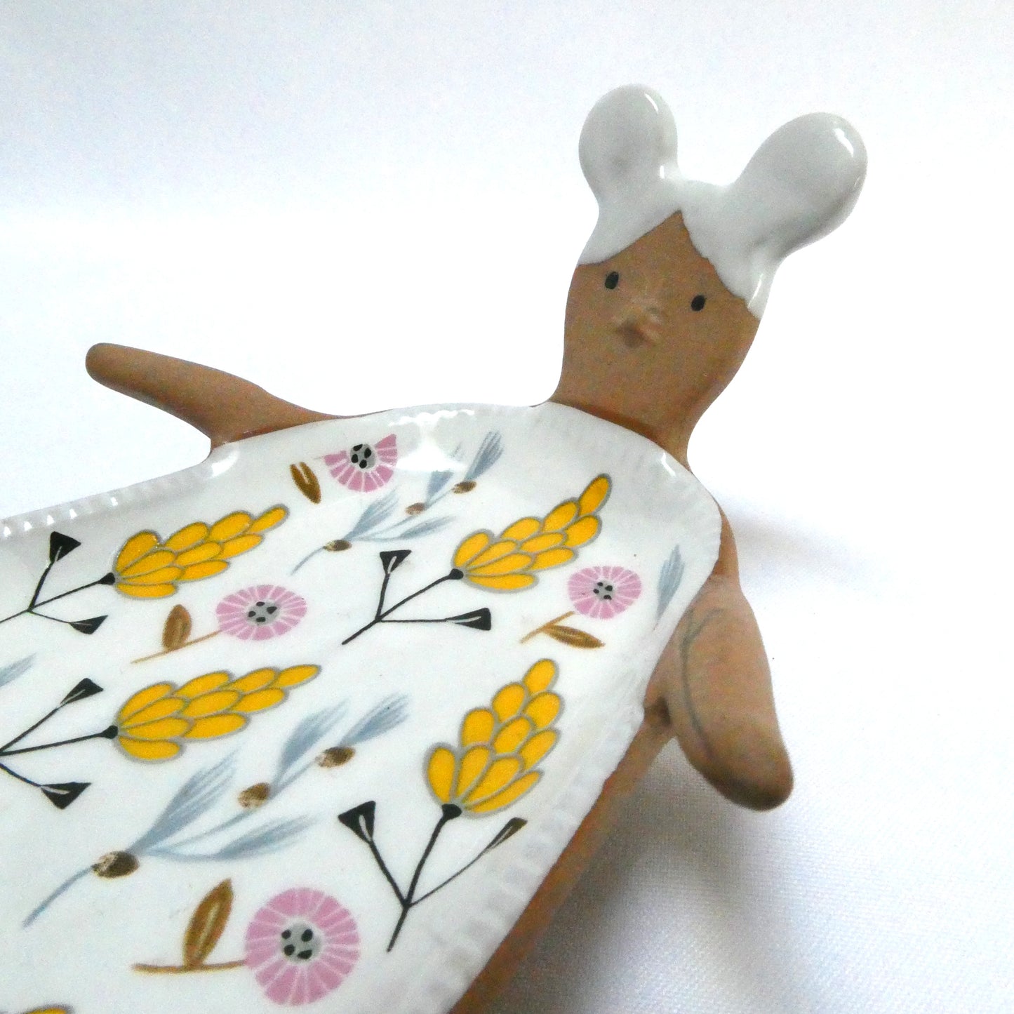 Contemporary Ariya Ceramic Ladylike Trinket Dish in a Floral Patterned Dress Designed For Anthropologie