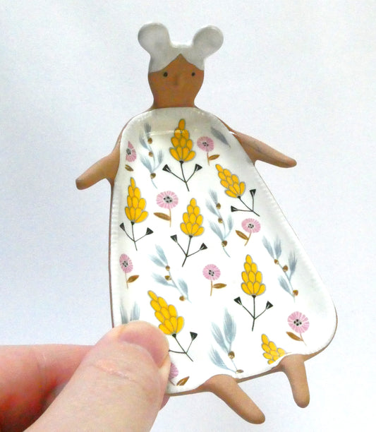 Contemporary Ariya Ceramic Ladylike Trinket Dish in a Floral Patterned Dress Designed For Anthropologie