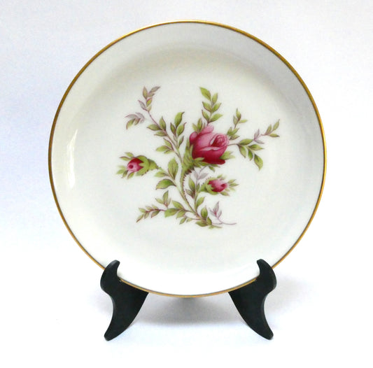 Vintage 'Moss Rose' 4.5-inch Miniature Gold-Rimmed Porcelain Plate or Trinket Tray with Original Box, by Rosenthal of Germany!