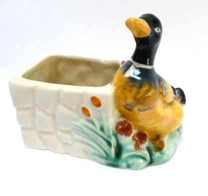 Circa 1950's Japanese Hand Painted Ceramic Planter Featuring THE LUCKY DUCK!