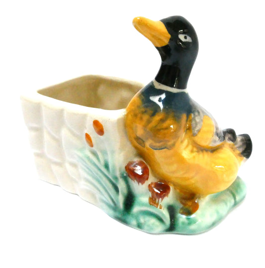 Circa 1950's Japanese Hand Painted Ceramic Planter Featuring THE LUCKY DUCK!