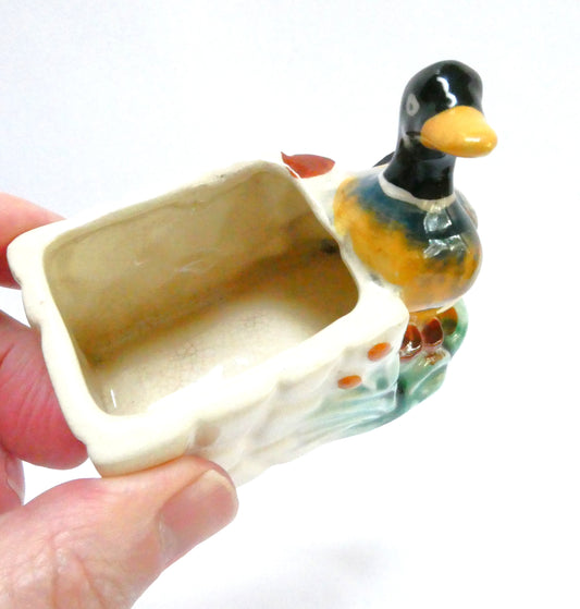 Circa 1950's Japanese Hand Painted Ceramic Planter Featuring THE LUCKY DUCK!