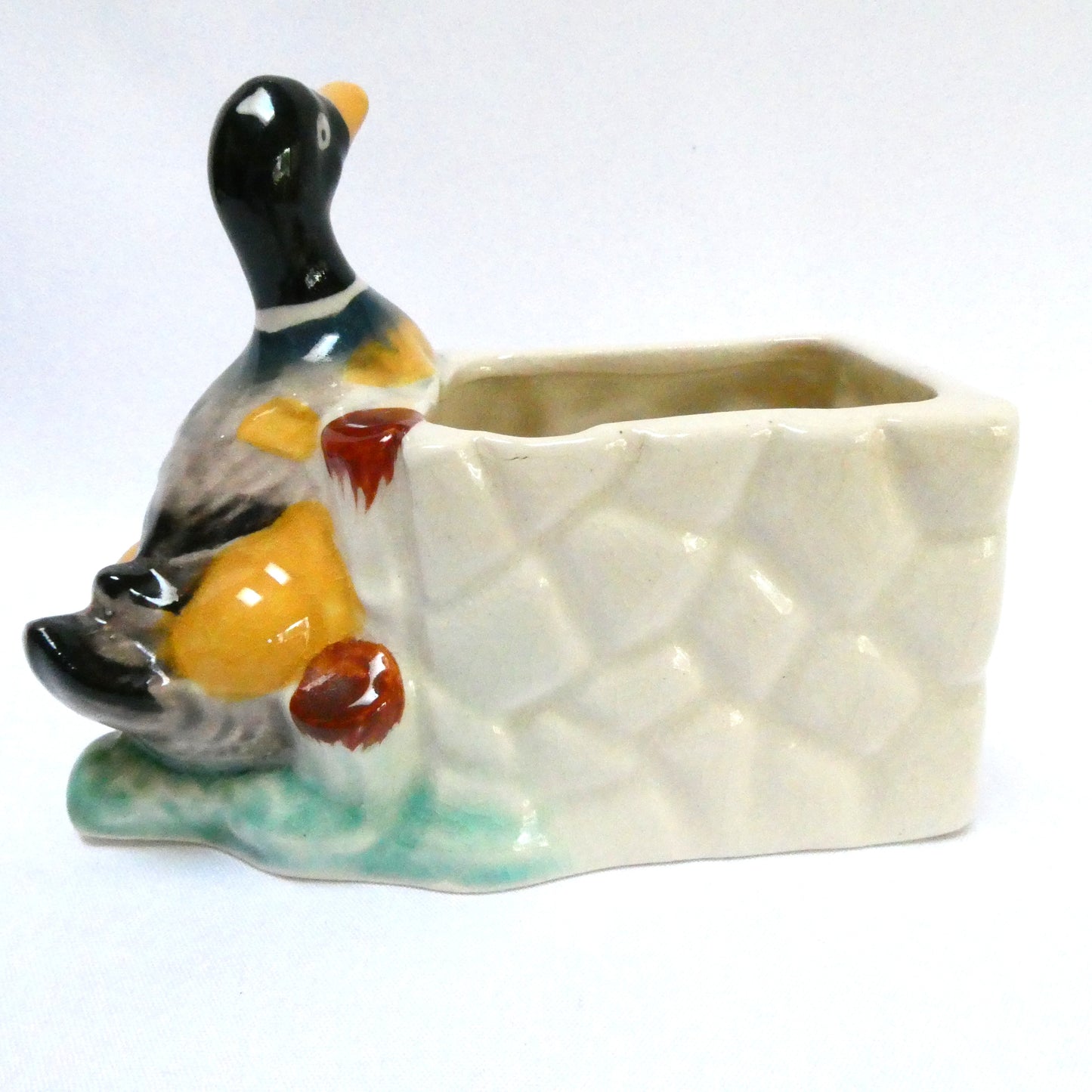 Circa 1950's Japanese Hand Painted Ceramic Planter Featuring THE LUCKY DUCK!