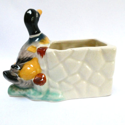 Circa 1950's Japanese Hand Painted Ceramic Planter Featuring THE LUCKY DUCK!