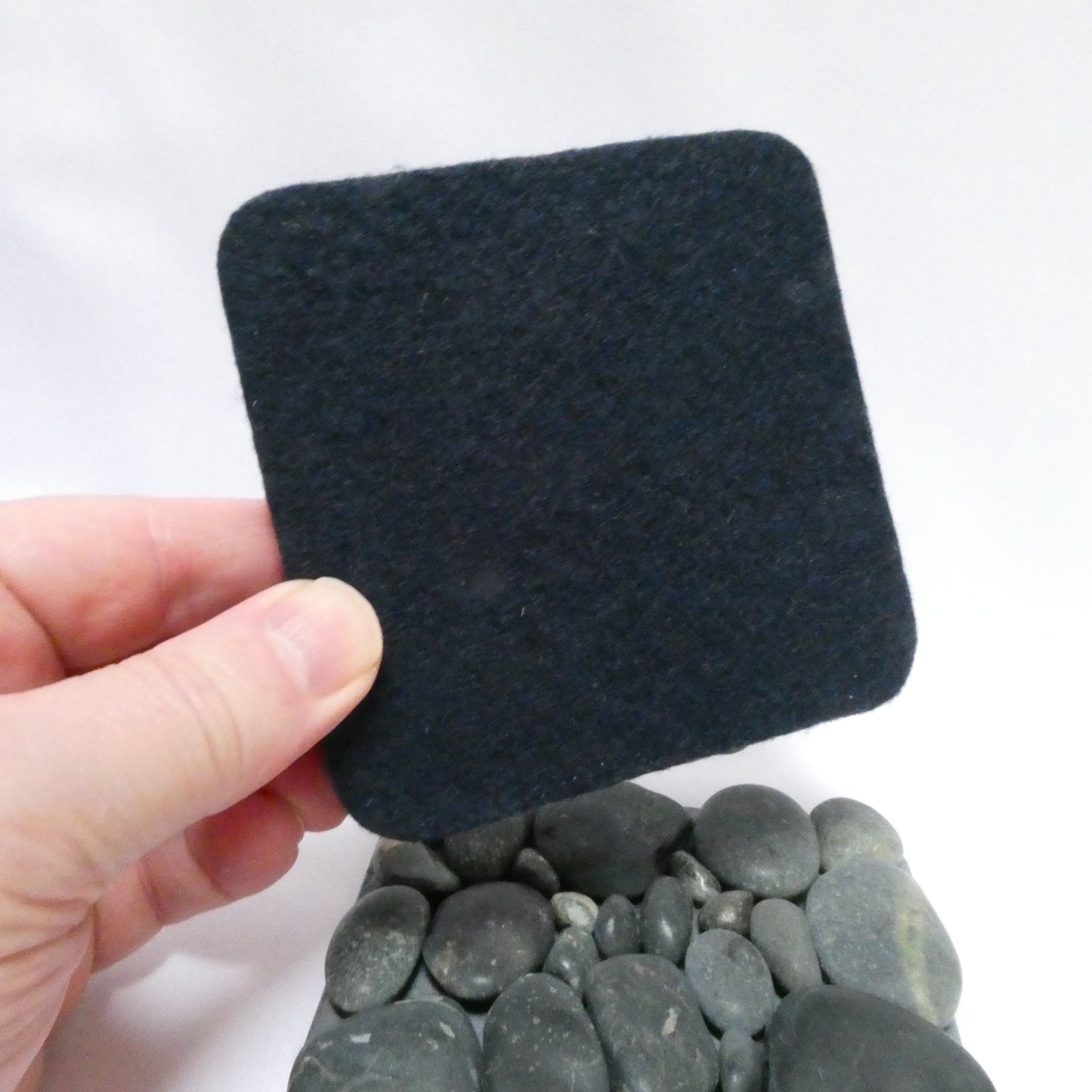 Pair of Contemporary-Designed Pebbled Stone Mosaic Tiled Drink Coasters, with Black Felt Backing