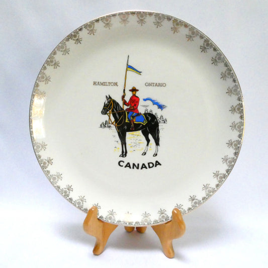 Vintage Souvenir Large Ceramic Plate featuring the Famous RCMP (Royal Canadian Mounted Police) Rare Hamilton Ontario Canada Version