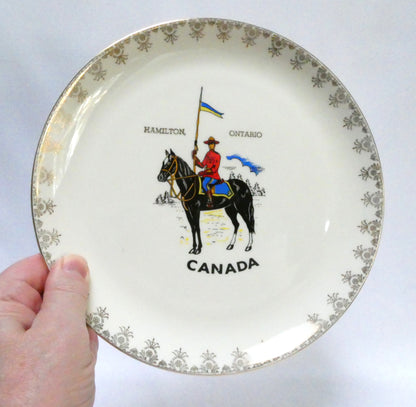 Vintage Souvenir Large Ceramic Plate featuring the Famous RCMP (Royal Canadian Mounted Police) Rare Hamilton Ontario Canada Version