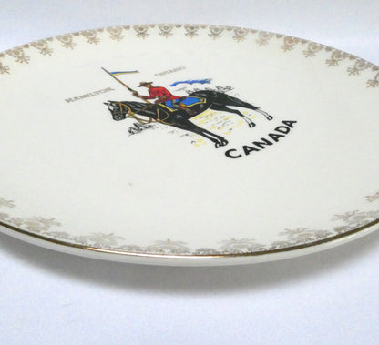 Vintage Souvenir Large Ceramic Plate featuring the Famous RCMP (Royal Canadian Mounted Police) Rare Hamilton Ontario Canada Version