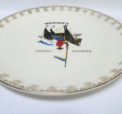 Vintage Souvenir Large Ceramic Plate featuring the Famous RCMP (Royal Canadian Mounted Police) Rare Hamilton Ontario Canada Version