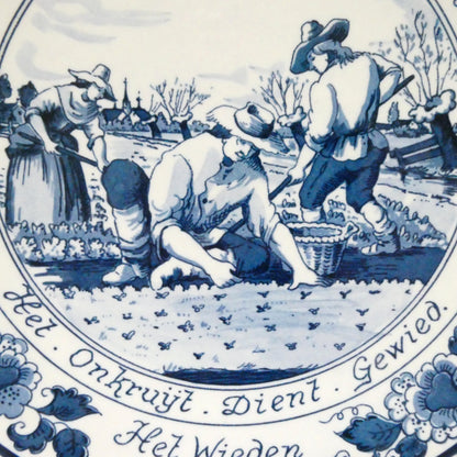 Vintage Royal Goedewaagen Delft Blue Large Ceramic Display Plate, Featuring a Dutch 'traditional rural scene of people weeding a field'