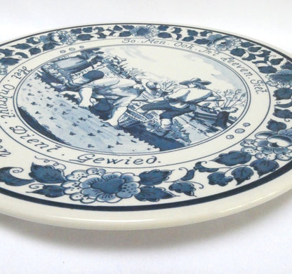 Vintage Royal Goedewaagen Delft Blue Large Ceramic Display Plate, Featuring a Dutch 'traditional rural scene of people weeding a field'
