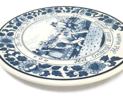 Vintage Royal Goedewaagen Delft Blue Large Ceramic Display Plate, Featuring a Dutch 'traditional rural scene of people weeding a field'