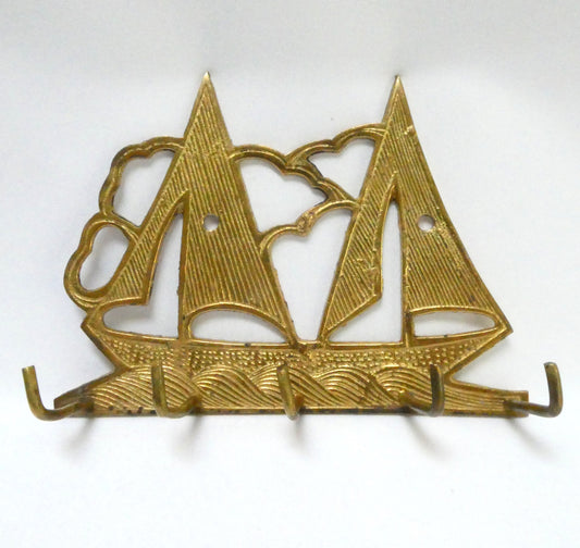 Solid Brass Nautical Motif Styled 5-HOOK WALL KEY HOLDER From India