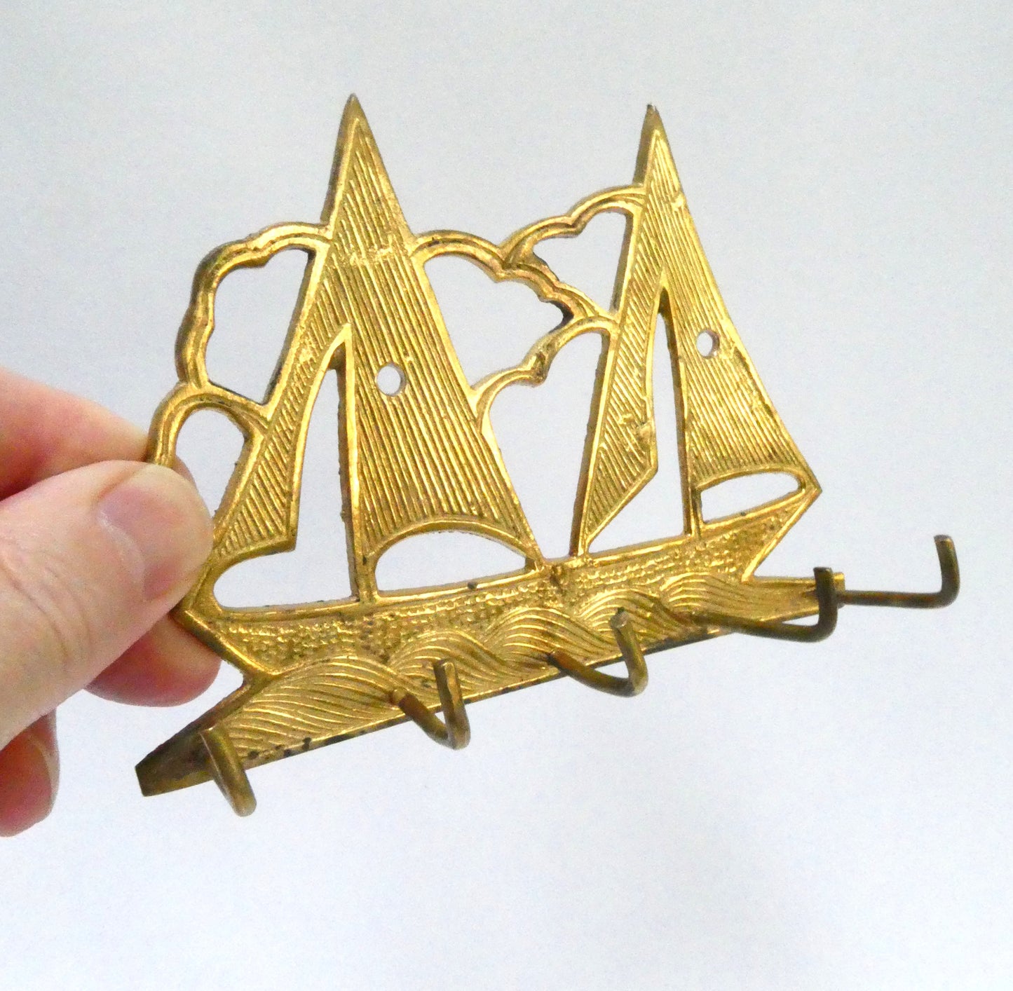 Solid Brass Nautical Motif Styled 5-HOOK WALL KEY HOLDER From India