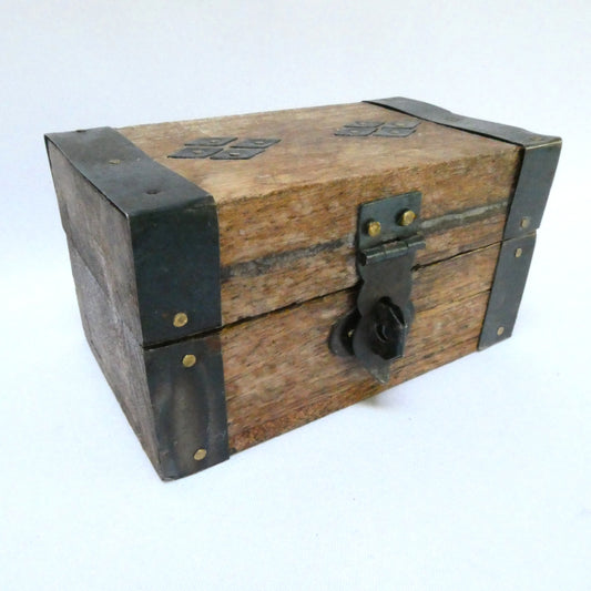 Vintage Decorative Miniature Solid Wood and Iron Pirate Treasure Chest, with working hinge and hasp!