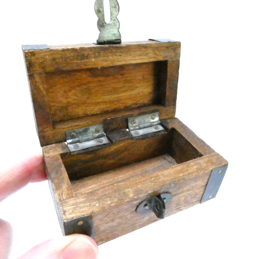 Vintage Decorative Miniature Solid Wood and Iron Pirate Treasure Chest, with working hinge and hasp!