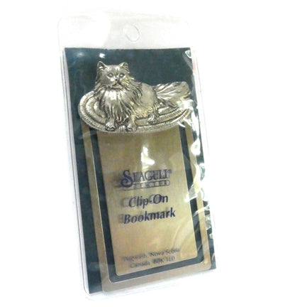 SEAGULL CLIP-ON BOOKMARK in pure pewter from Pugwash, Nova Scotia: 'THE CONTENT CAT ON THE MAT'