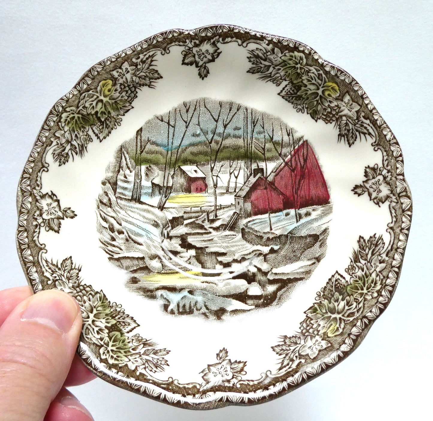 Vintage Johnson Brothers FRIENDLY VILLAGE SERIES TRINKET TRAY or TEA SAUCER, in The Famous Ice House Pattern