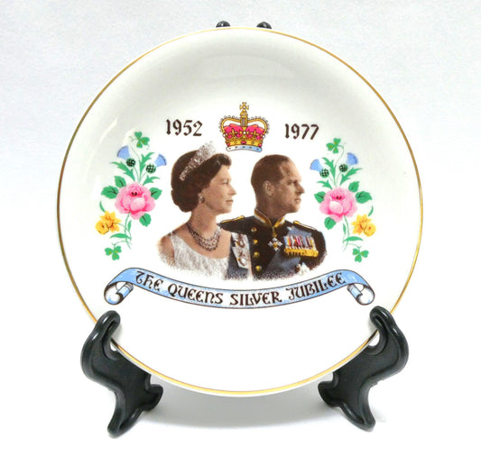 Vintage 1977 Queens Silver Jubilee Souvenir TRINKET TRAY: Made by Bursleigh Ware of Burslem, England