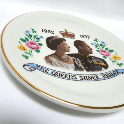 Vintage 1977 Queens Silver Jubilee Souvenir TRINKET TRAY: Made by Bursleigh Ware of Burslem, England