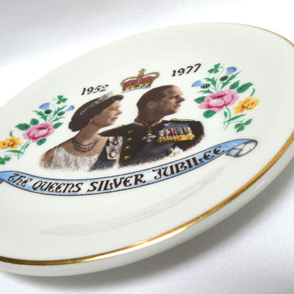 Vintage 1977 Queens Silver Jubilee Souvenir TRINKET TRAY: Made by Bursleigh Ware of Burslem, England