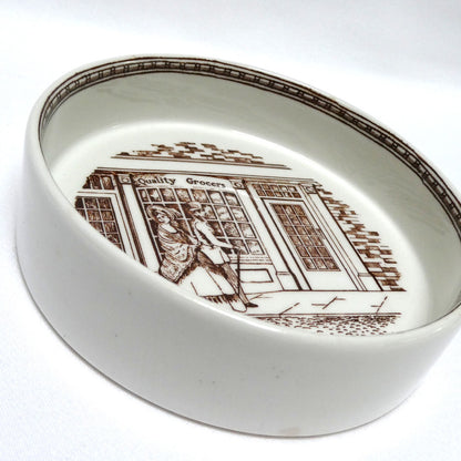 Vintage Adams Real English IRONSTONE TRINKET DISH, Featuring the 'Quality Grocers' Victorian City Scene
