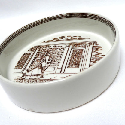 Vintage Adams Real English IRONSTONE TRINKET DISH, Featuring the 'Quality Grocers' Victorian City Scene