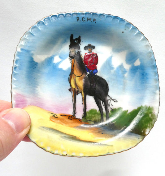 Vintage Royal Canadian Mounted Police MID-CENTURY RCMP SOUVENIR TRINKET TRAY, Hand Painted
