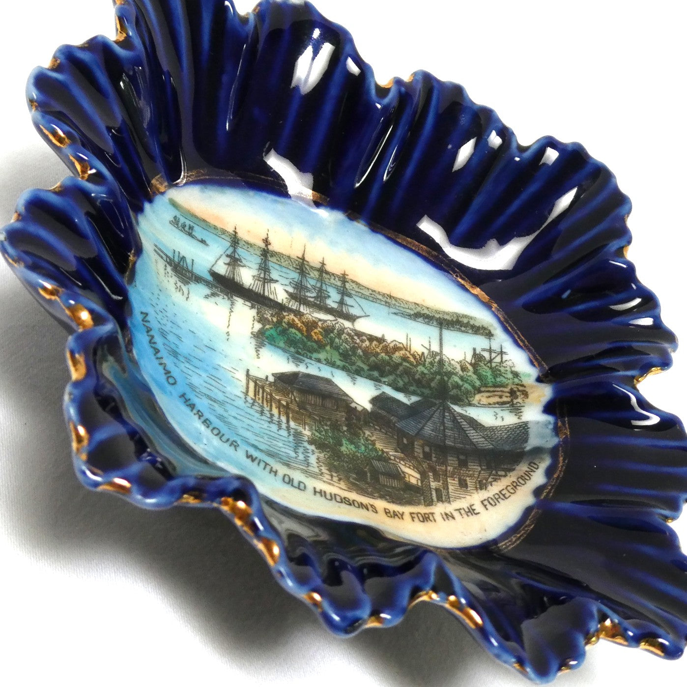 Antique 1900's Hand-Painted SOUVENIR PICTORIAL TRINKET TRAY: Featuring The Famous Hudson Bay Company Bastion of Nanaimo Harbour