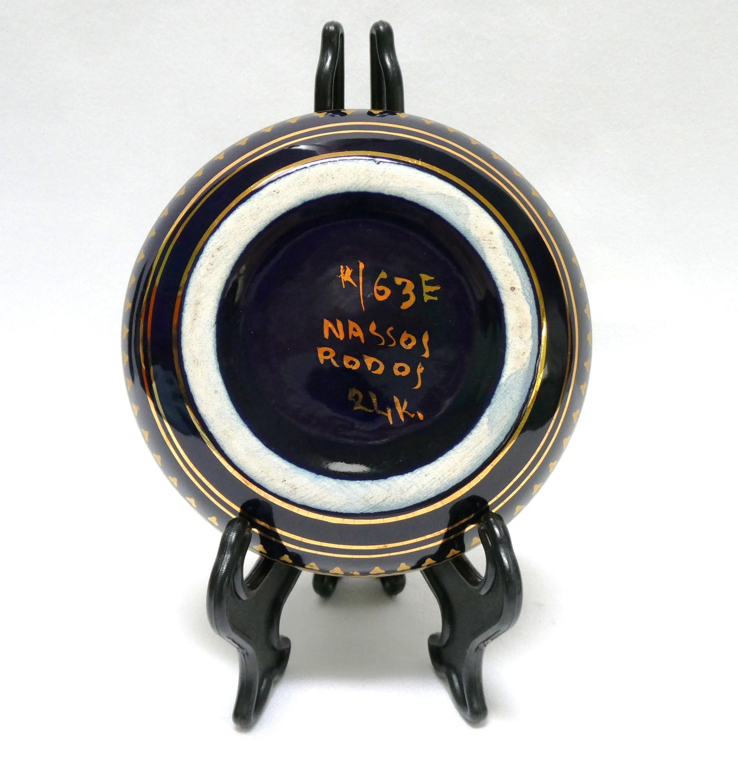 Vintage NEOFITOU KERAMIK MINI TRINKET TRAY: Greek Mythology Scene in Deep Blue and 24K Trim