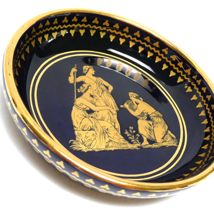 Vintage NEOFITOU KERAMIK MINI TRINKET TRAY: Greek Mythology Scene in Deep Blue and 24K Trim