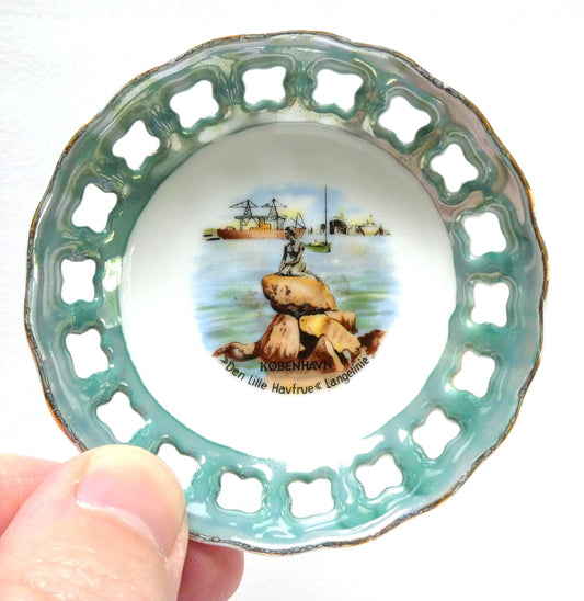 Vintage KOBENHAVN MINIATURE TRINKET BOWL: Hand Painted Little Mermaid Statue 'Den Lille Havfrue Langelinie' of Copenhagen, Denmark