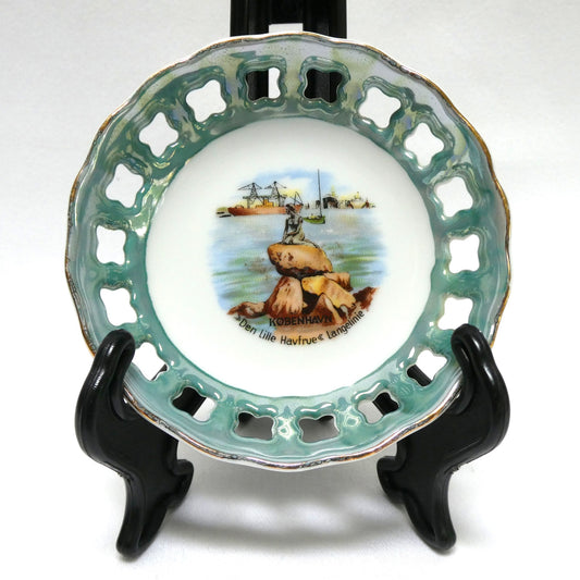 Vintage KOBENHAVN MINIATURE TRINKET BOWL: Hand Painted Little Mermaid Statue 'Den Lille Havfrue Langelinie' of Copenhagen, Denmark